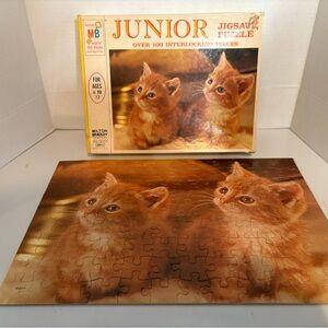 Vintage MB 1968 Junior Jigsaw Puzzle Orange Cats